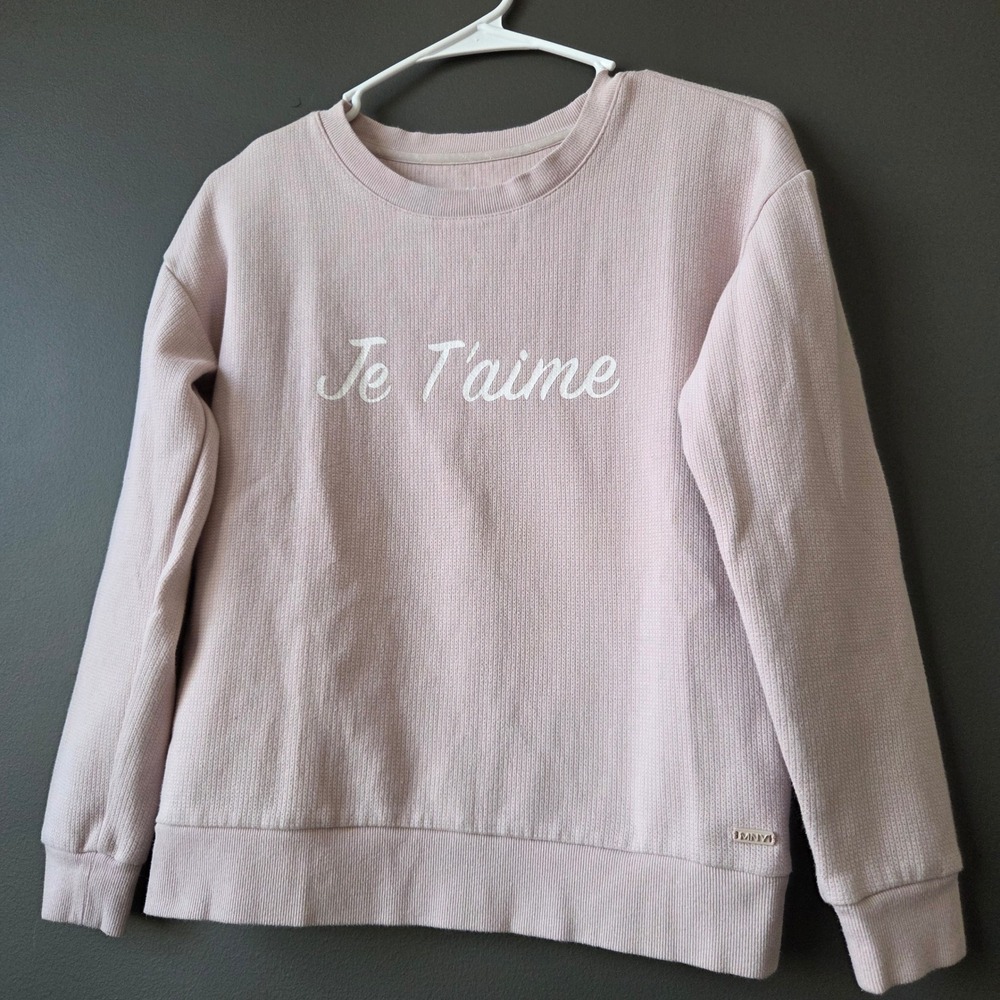 MNY Marc New York Performance Pink Je T'aime Waffle Knit Crewneck Sweatshirt XS - Picture 2 of 6